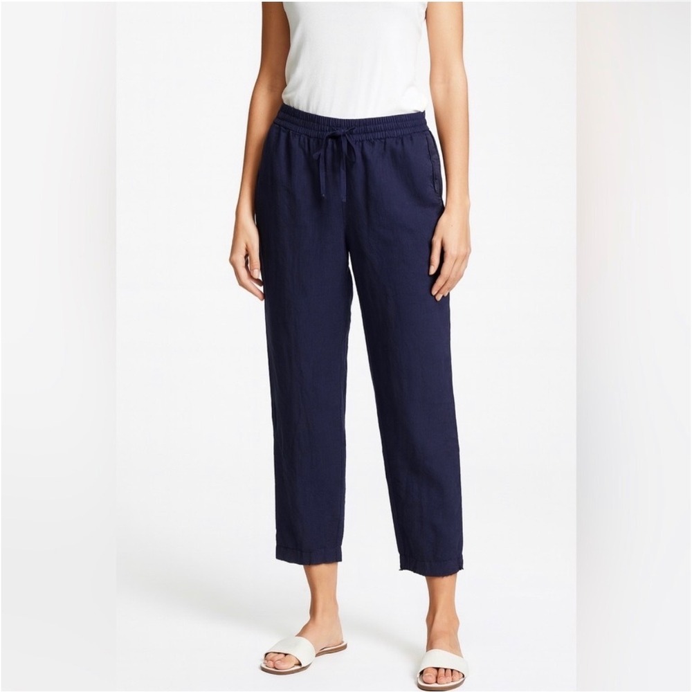Bella Dahl Linen Pull-On Drawstring Cropped Pants Navy XL